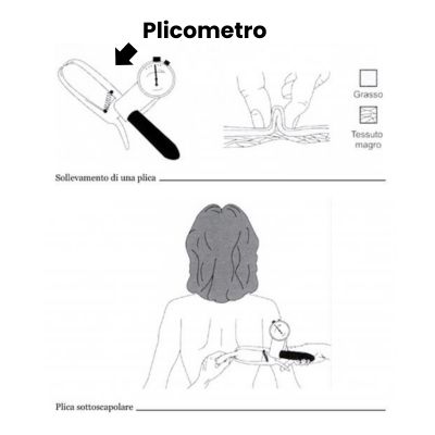 Misurazione della plica sottoscapolare con plicometro per analisi della composizione corporea svolto dalla nutrizionista annalisa bettin a Vicenza